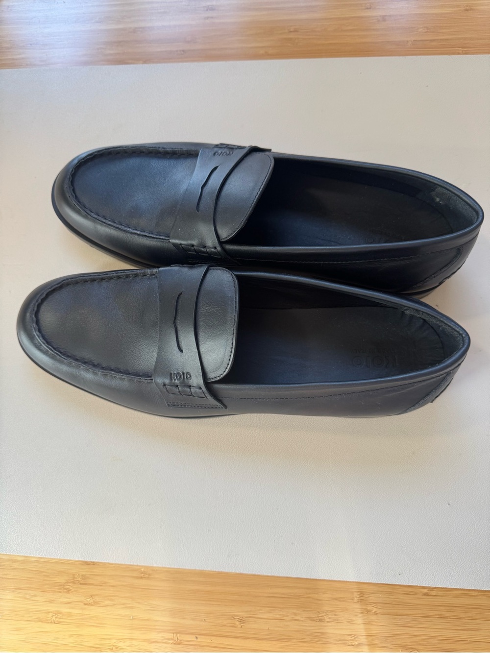 KOIO Black Leather Penny Loafers
